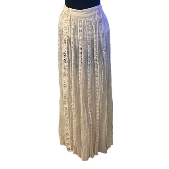 Free People Crochet Maxi Ivory Skirt With Half Lining, Size Large